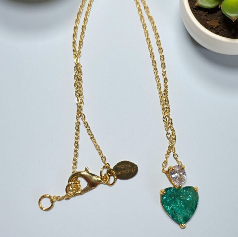 SALE!! Columbian Green Crackled CZ Emerald Pendant Necklace NWT - Picture 4 of 7